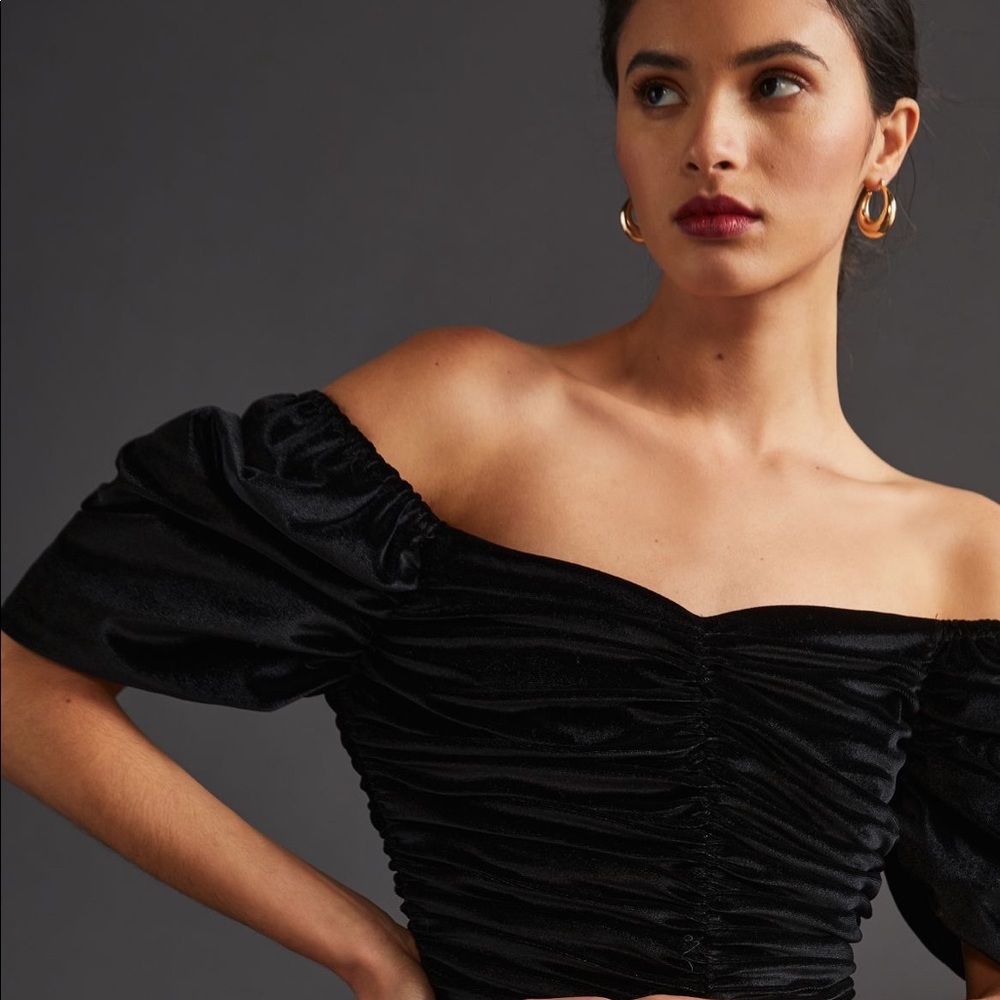 NWT Anthropologie Ruched Puff Sleeve Mini Dress - Picture 12 of 16
